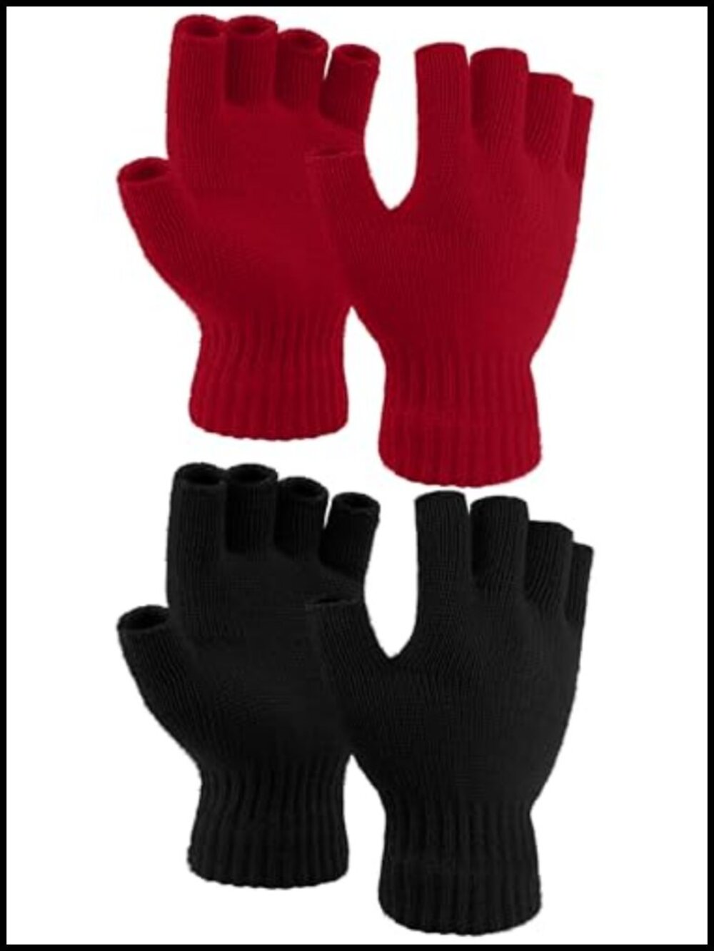 2 Pairs Thick Fingerless Gloves Knitted Acrylic Cashmere Warm Half Finger